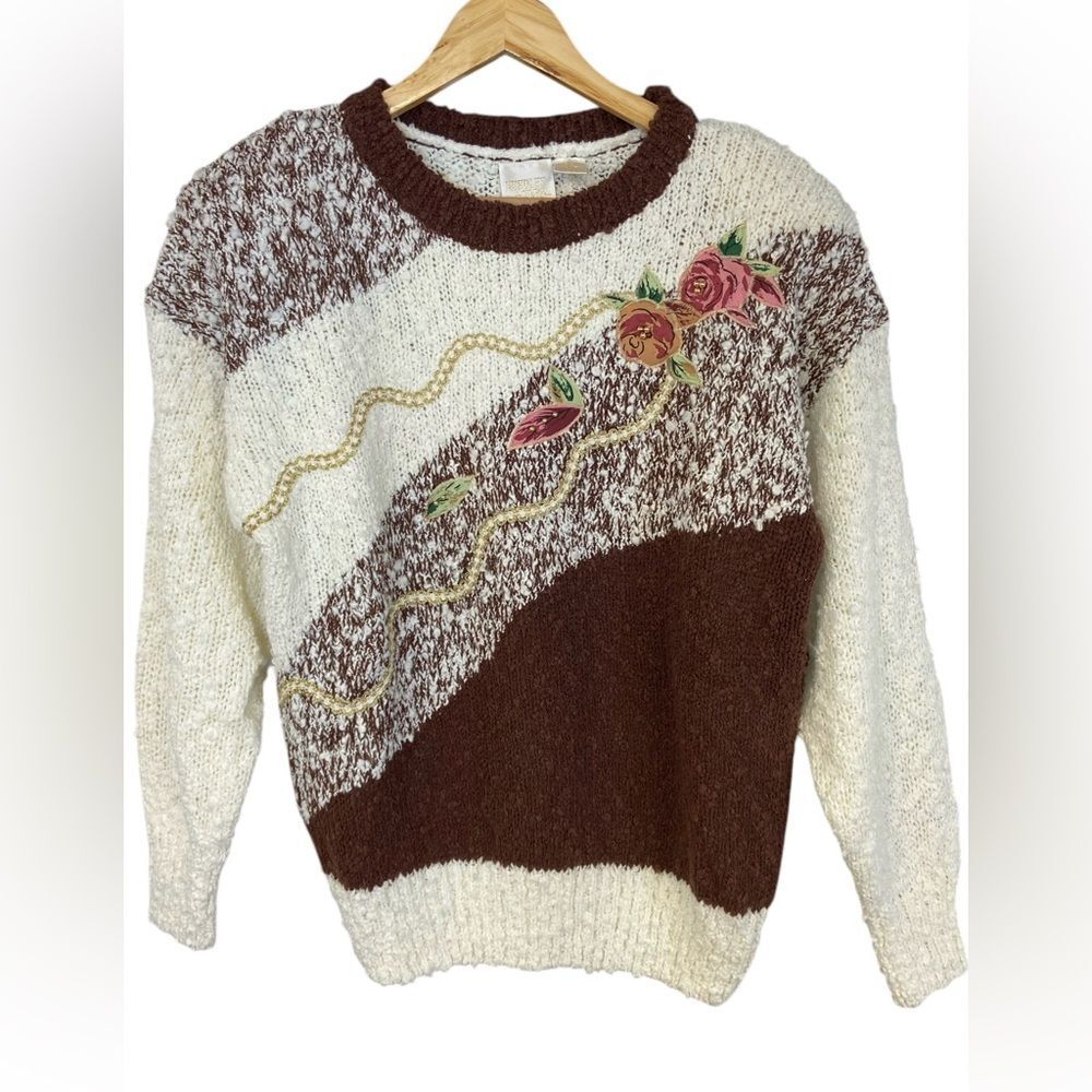 Vintage 90s Needles & Yarn Floral Sweater Grandmacore Cottagecore Size Large